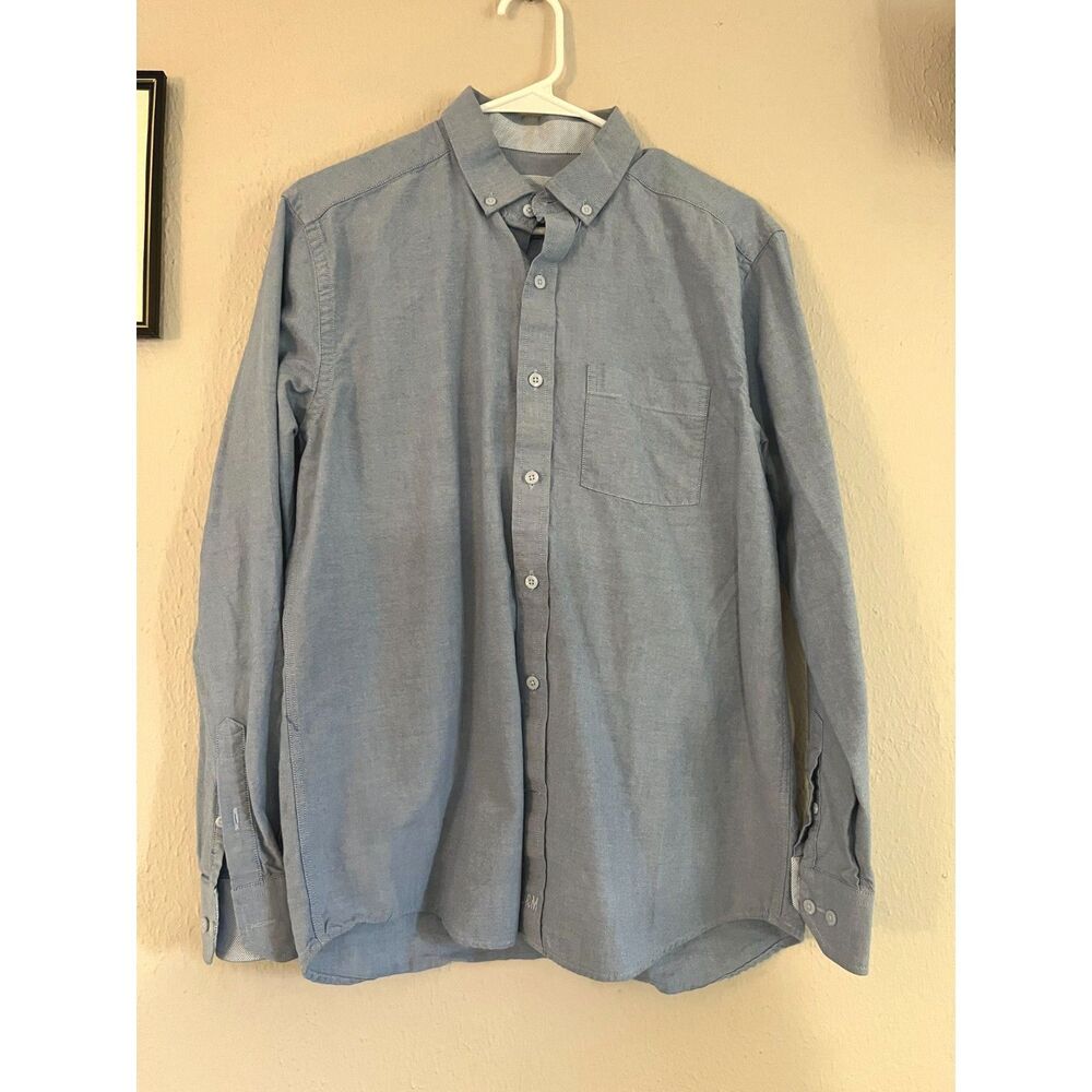 Johnston & Murphy Mens M Medium Shirt Light Blue Micro Check Plaid Button Up LS